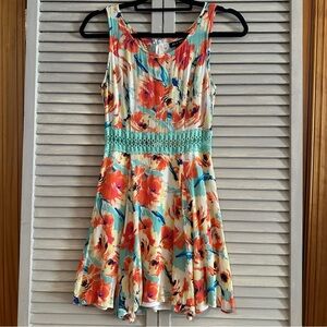 As U Wish Floral Dress with Teal and Orange